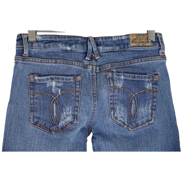 Y2K Paris Blues Low Rise Distressed Capri Jeans Size 3 Embroidered Pockets Orang - Picture 2 of 10